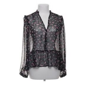 Zara z1975 Denim - Black and Pink Sheer Blouse with Glitter Pin Stripes